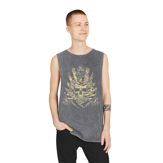 Stonewash Skull & Snake Unisex Tank Top - Edgy Casual Wear